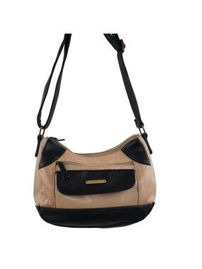 Stone & Co Shoulder Bag Beige Black Leather Crossbody Purse Adjustable Strap